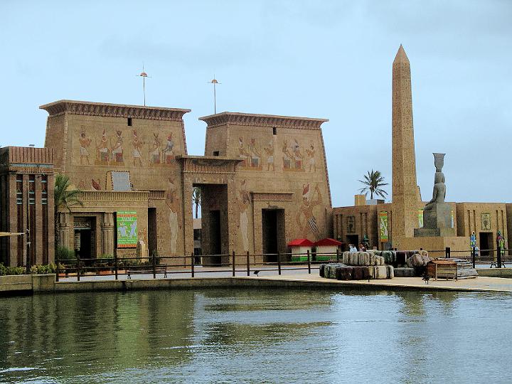 IMGP7547.JPG - View of the main gateway to the park located in the egyptian area, taken from the 'Port of Alexandria' boat ride.