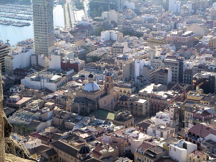 IMGP3073.JPG - View  from the top of 'Castillo de Santa Barbara' of the Church of Santa Maria and the Alicante Town Hall.
